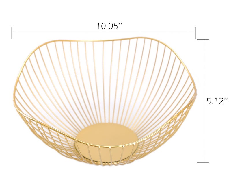 IBWell High Style Curved-Edge Modern Creative Stylish Single Tier Dish,Metal Iron Wire Fruit Vegetables Bread Decorative Stand Serving Bowls Basket Holder (Gold) - Image 2